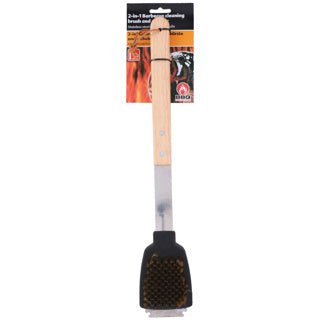 Bbq collectie borstel met schraper RVS eiken