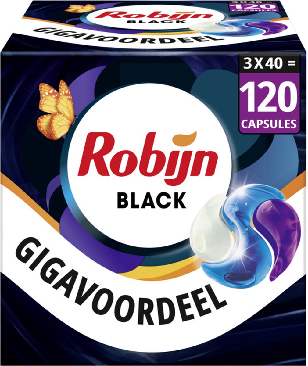 Robijn - wasmiddel - 3-in-1 wascapsules - black velvet - 3 x 40 stuks - 120 wasbeurten - voordeelverpakking