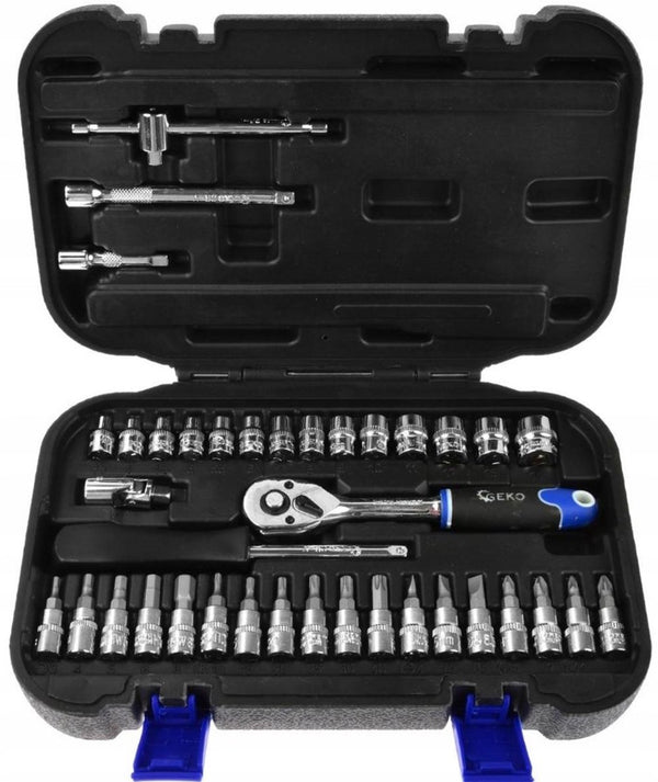 Geko duurzame dopsleutelset - 38-delig - ergonomische ratel - chroom vanadium staal