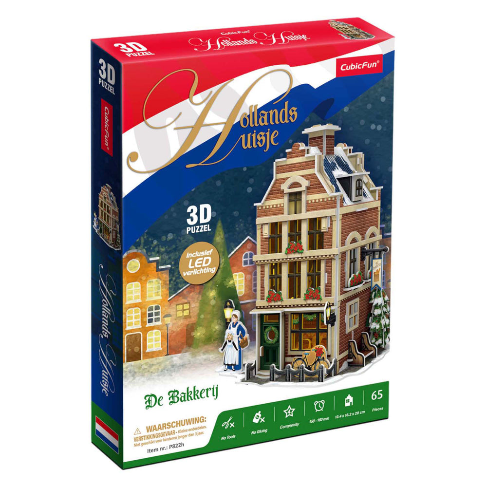 Kubieke leuke 3D-puzzel hollanse bakkerij met led-verlichting