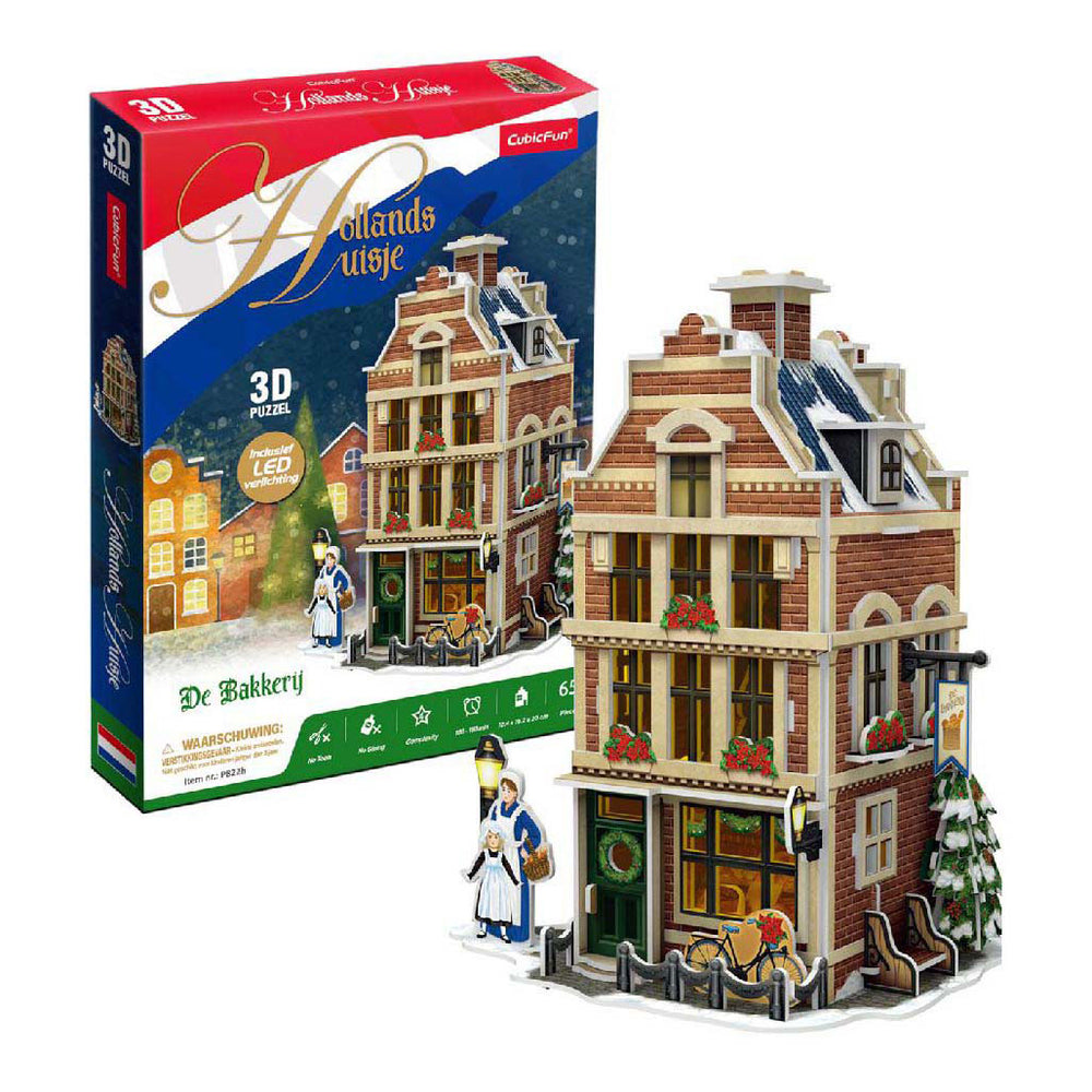 Kubieke leuke 3D-puzzel hollanse bakkerij met led-verlichting