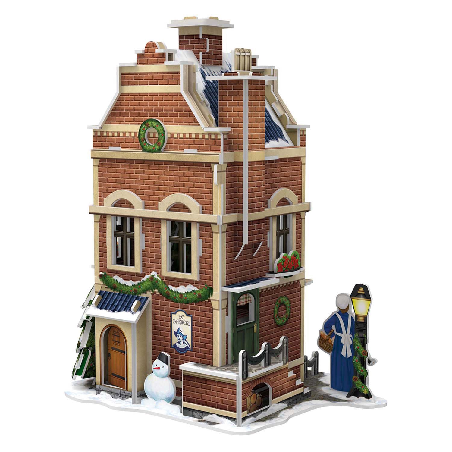 Kubieke leuke 3D-puzzel hollanse bakkerij met led-verlichting