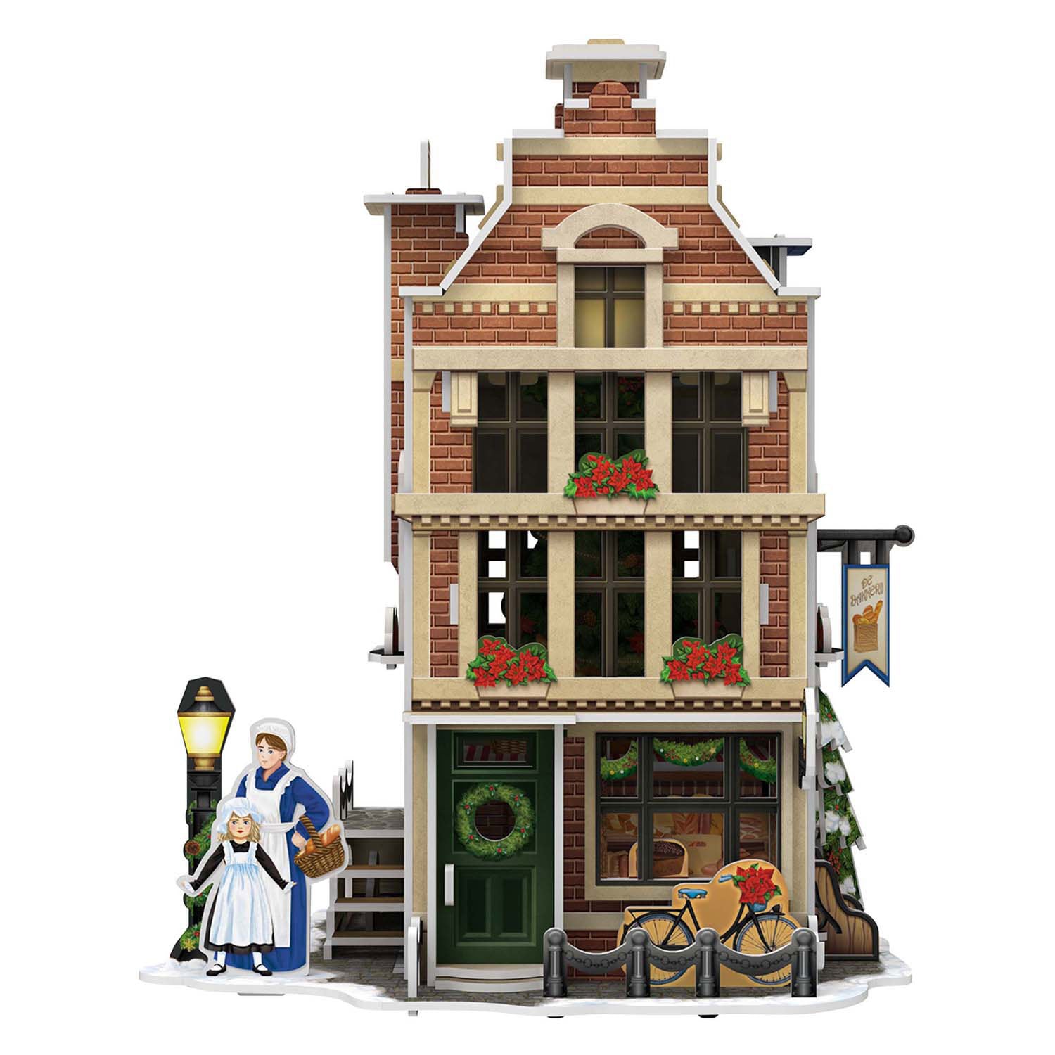 Kubieke leuke 3D-puzzel hollanse bakkerij met led-verlichting