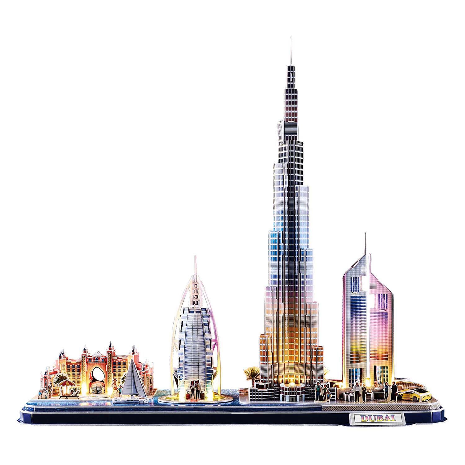 Kubieke leuke 3D-puzzel city line dubai met led-verlichting