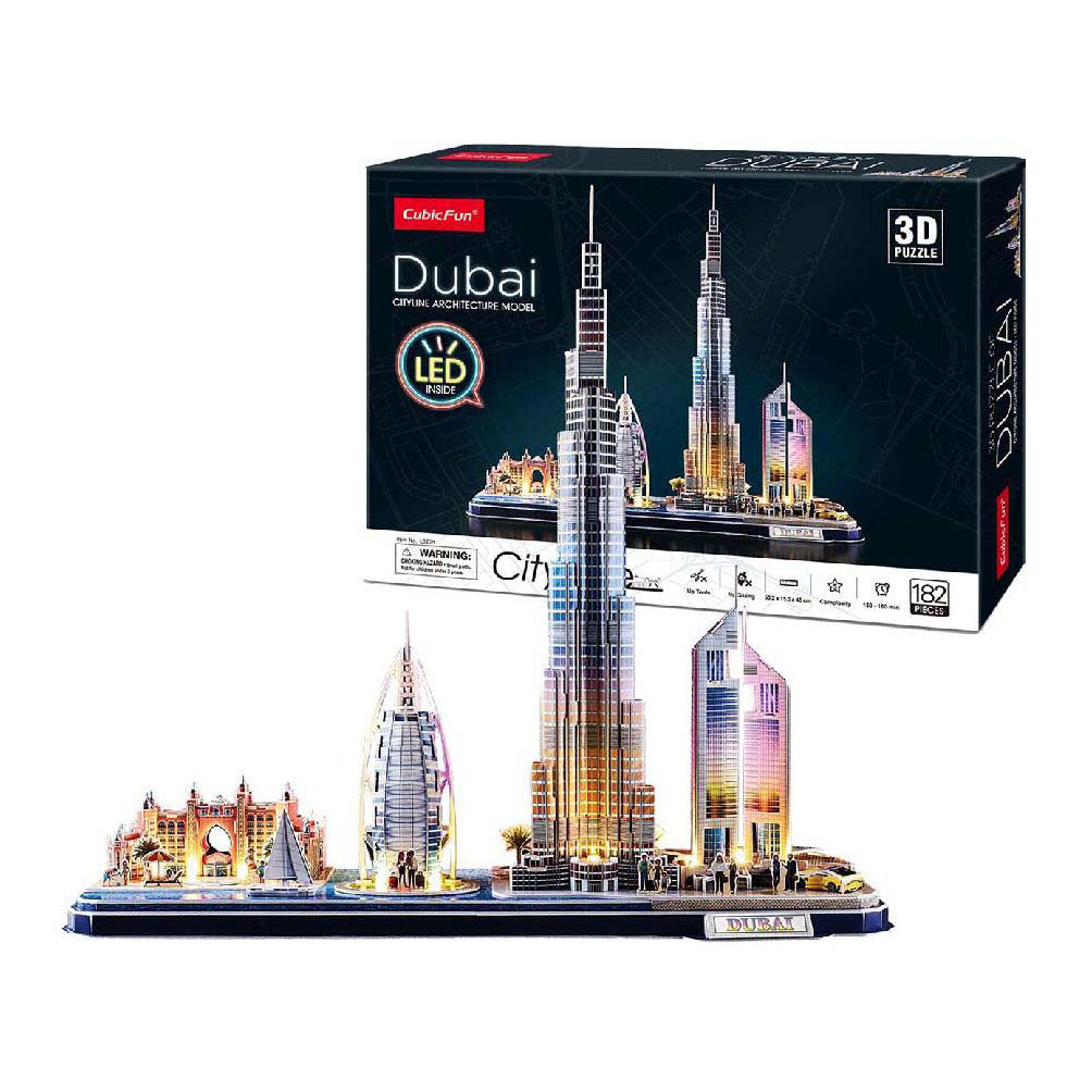 Kubieke leuke 3D-puzzel city line dubai met led-verlichting