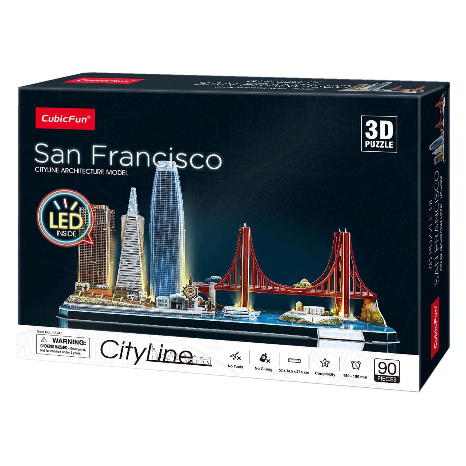 Kubieke leuke 3D-puzzel city line san francisco met led-verlichting