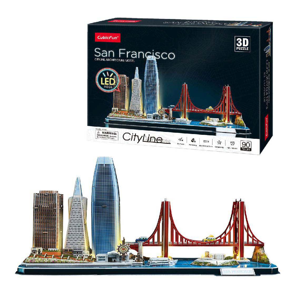 Kubieke leuke 3D-puzzel city line san francisco met led-verlichting