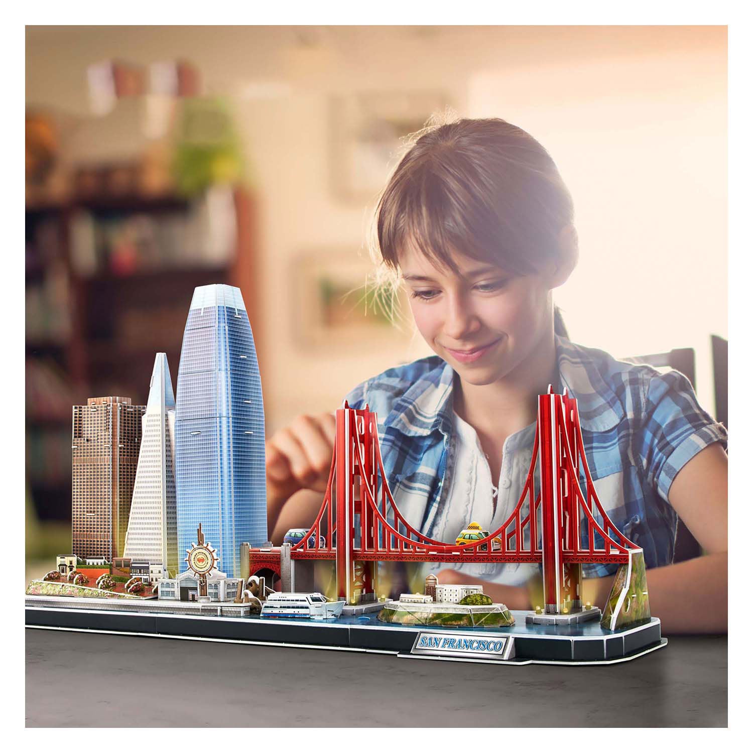 Kubieke leuke 3D-puzzel city line san francisco met led-verlichting