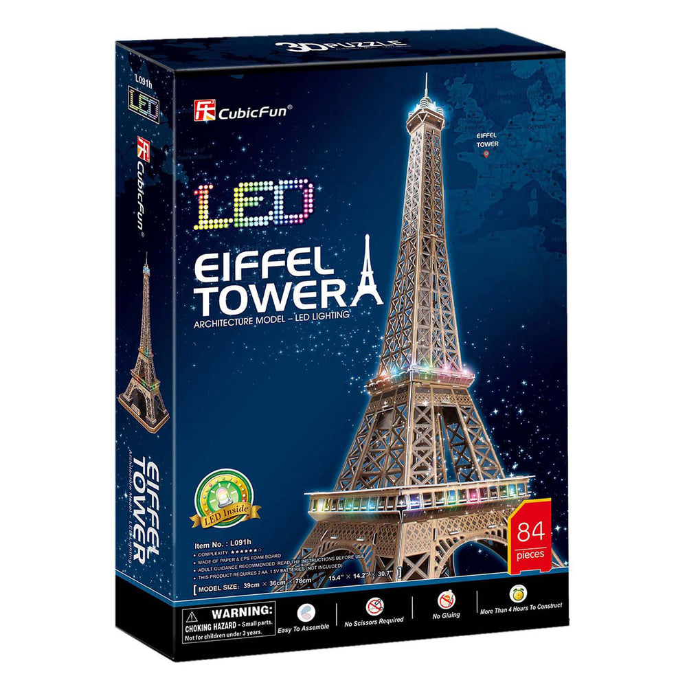 Kubieke leuke 3d puzzel eiffeltoren met led verlichting
