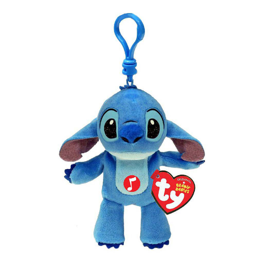 Disney ty beanie baby sleutelhanger stitch met geluid, 10cm