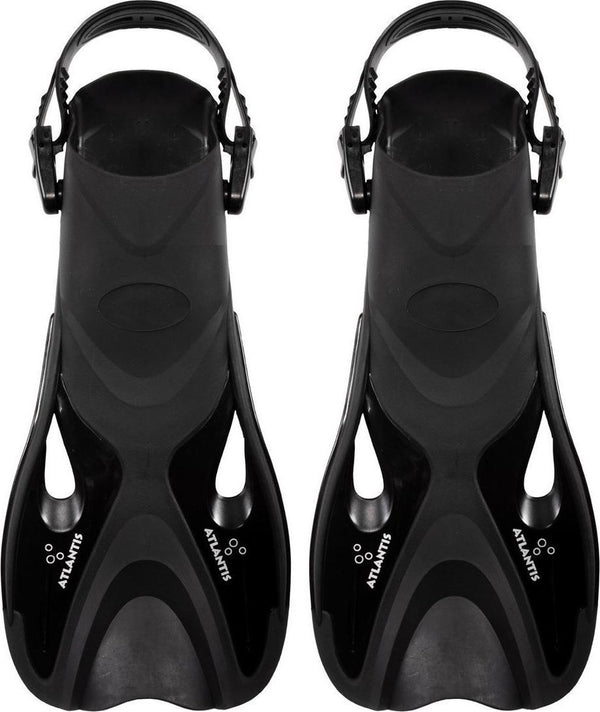 Atlantis dolphin - flippers - zwemvliezen - verstelbare hielstrap - voor zwemmen snorkelen - volwassenen - zwart - 41-45