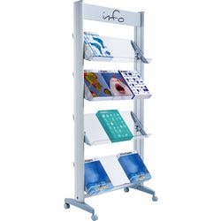 Mobiele folderhouder paperflow plexiglas 4 vakken
