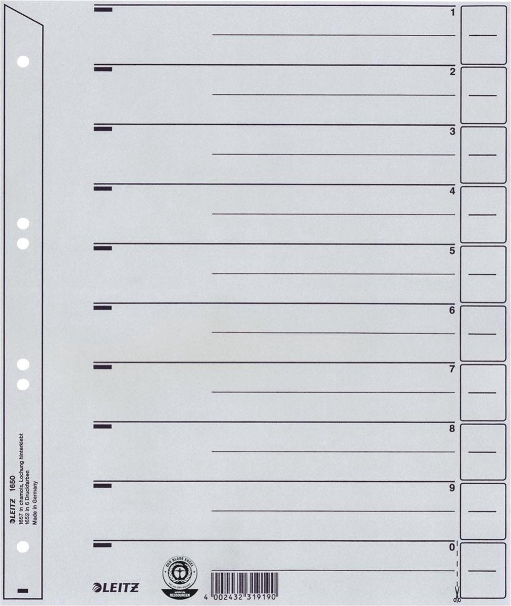 Leitz staffelblad karton - 100 st. - a4 - 10 tabs