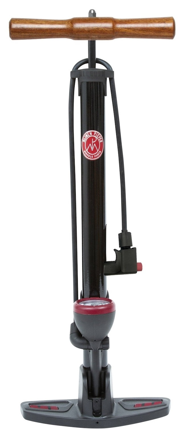 Mijnenpieper fietspomp rond retro druk met universele pompkop en nanometer - 165 psi 11 bar - zwart