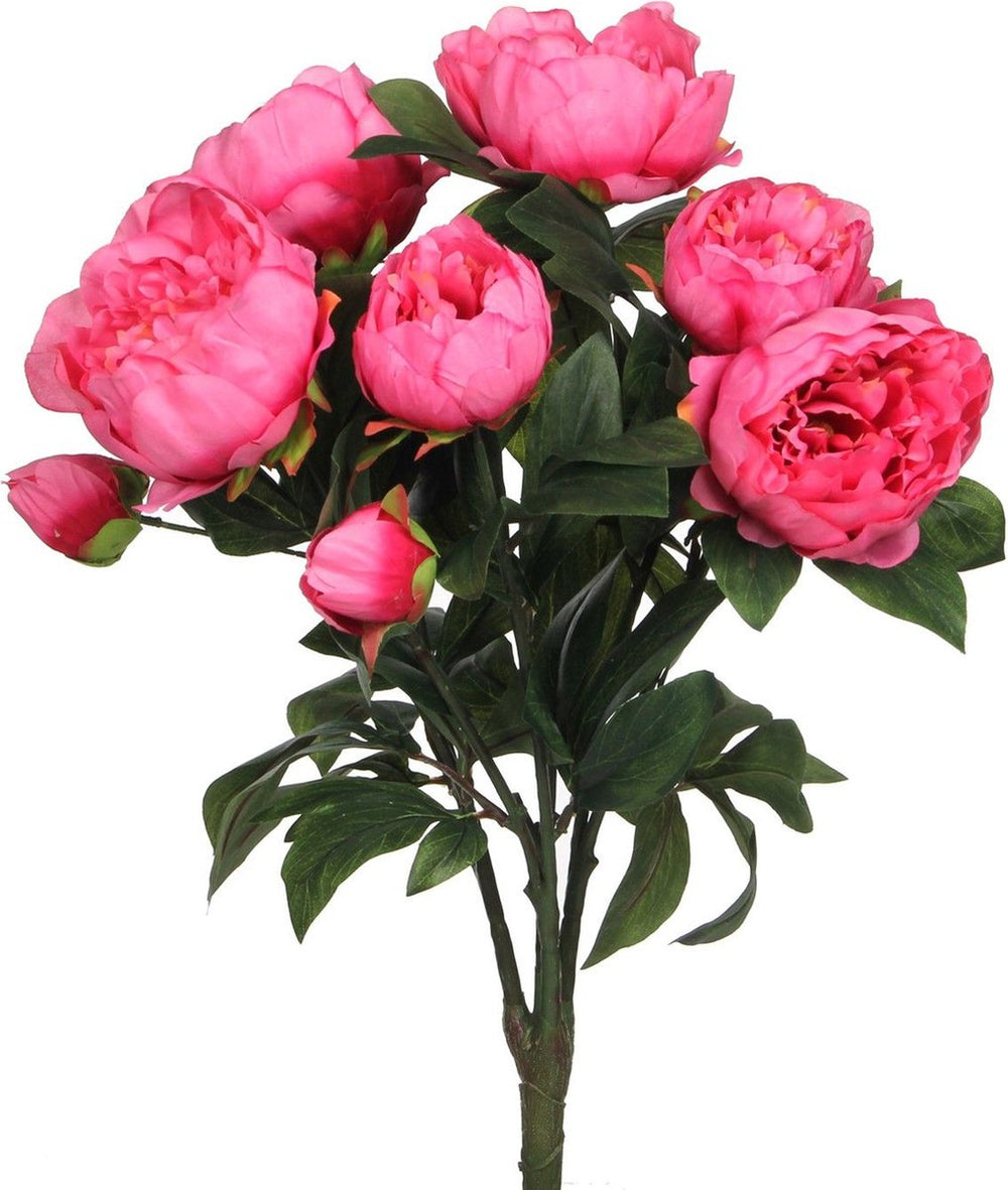 Mica decorations kunstbloemen boeket pioenfuchsian - fuchsia - 55 cm - decoratie bloemen - nepbloemen