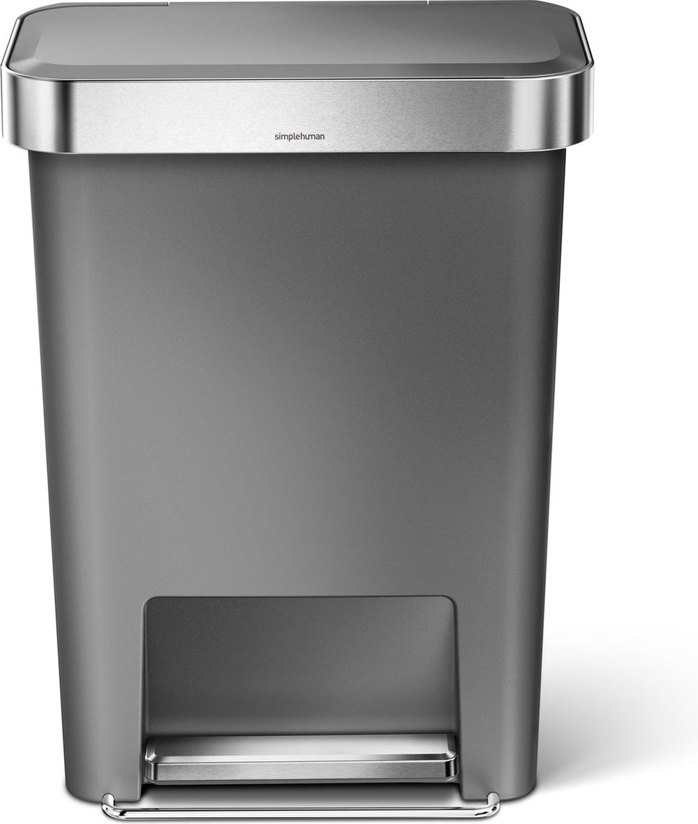Simplehuman rechthoekige pedaalemmer van 45 liter - met zakkenhouder - grijs - kunststof