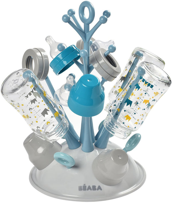 Béaba flessenrek baby in boomvorm - hygiënisch afdruiprek voor 6 zuigflessen en accessoires - lange en korte staven voor spenen, ringen en doppen - verticaal ontwerp dat aanrechtruimte bespaart - bpa-vrij - blauw