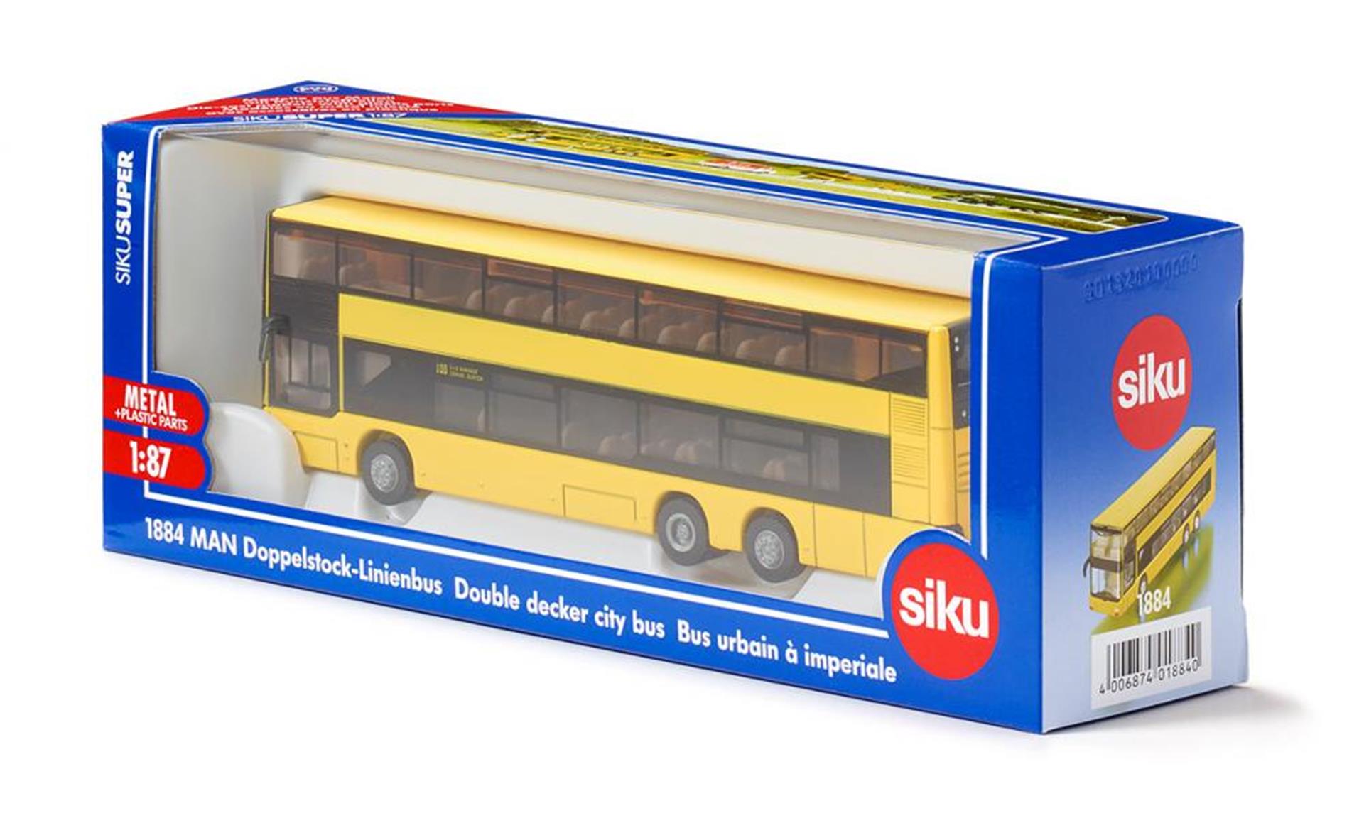 Siku 1884 man dubbeldekker lijnbus 1:87 geel 160x36x47mm