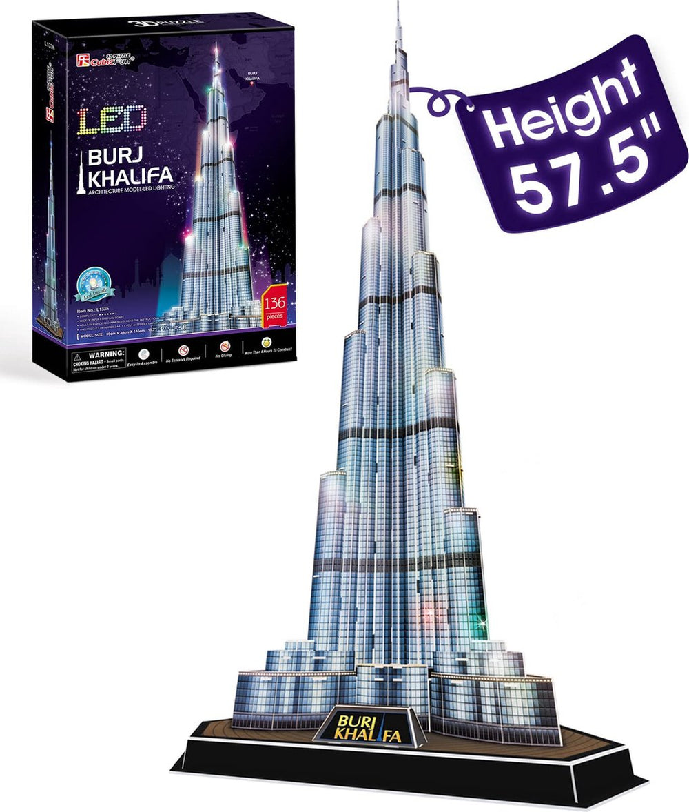 Kubieke leuke 3D-puzzel burj khalifa met led-verlichting