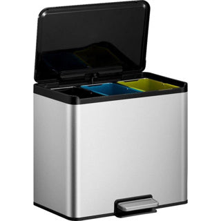 Eko essential recycling pedaalemmer 3 x 9 liter mat roestvrij staal
