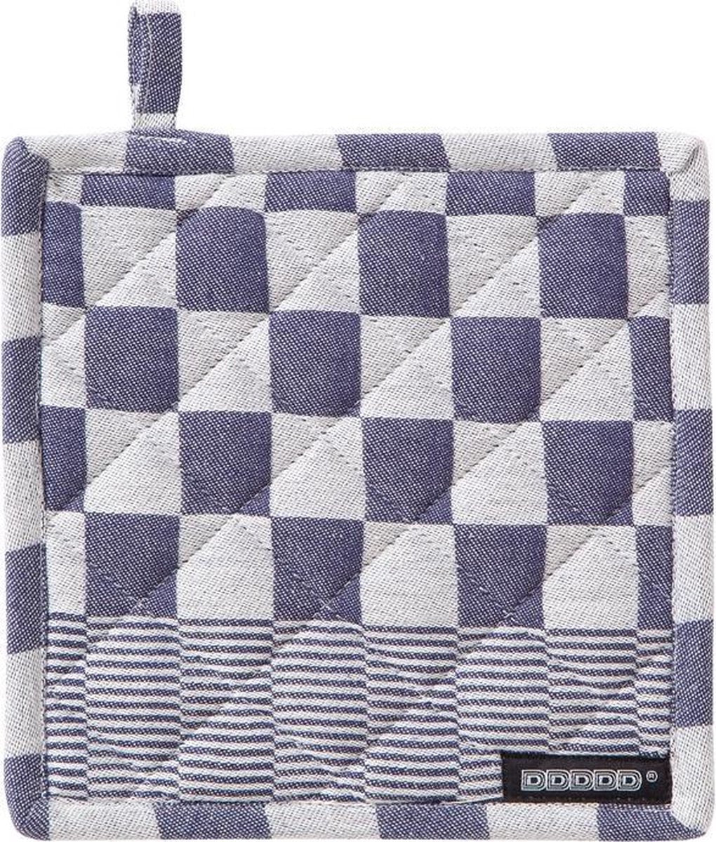Ddddd - barbeque pannenlap - set van 2 stuks - geruit - met ophanglus - 21x21 cm - blauw