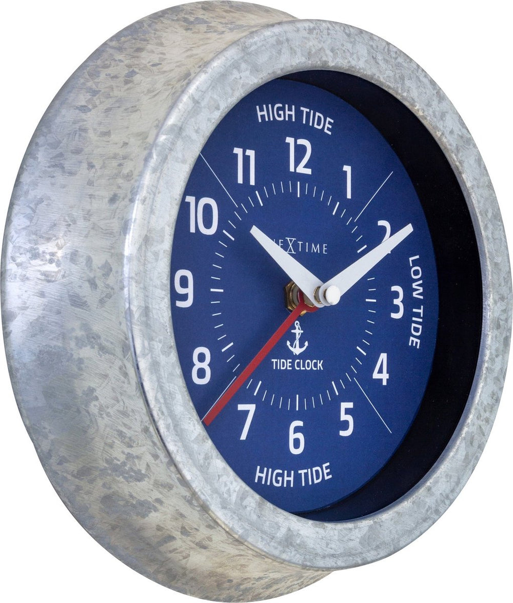 Nextime tide – wandklok met getijden – 22 cm – metaal – gegalvaniseerd zilver blauw