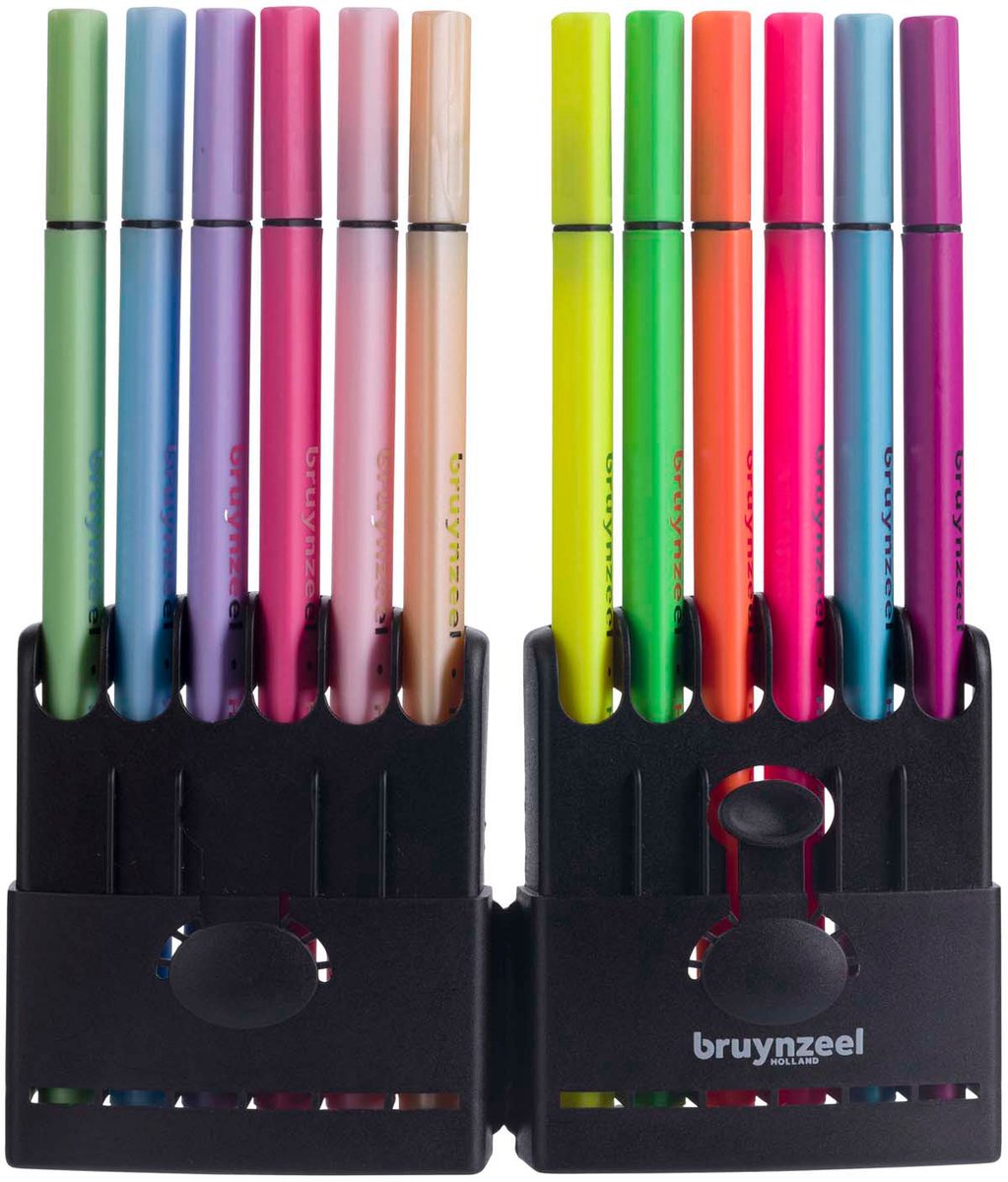 Bruynzeel finelinerset neon pastel, 12 kleuren