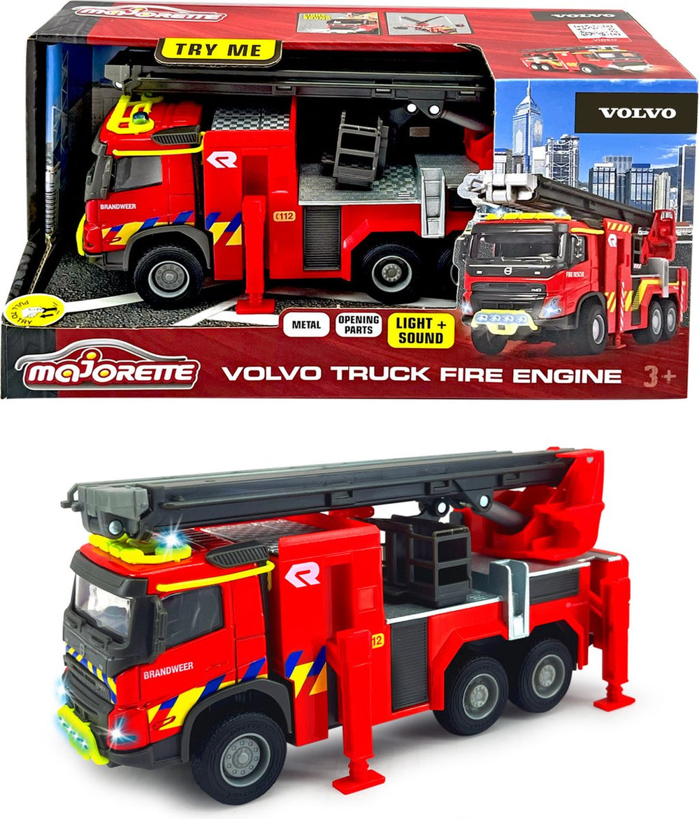 Majorette grand series - volvo fmx brandweerwagen be - metaal - licht en geluid - 19 cm - speelgoedvoertuig