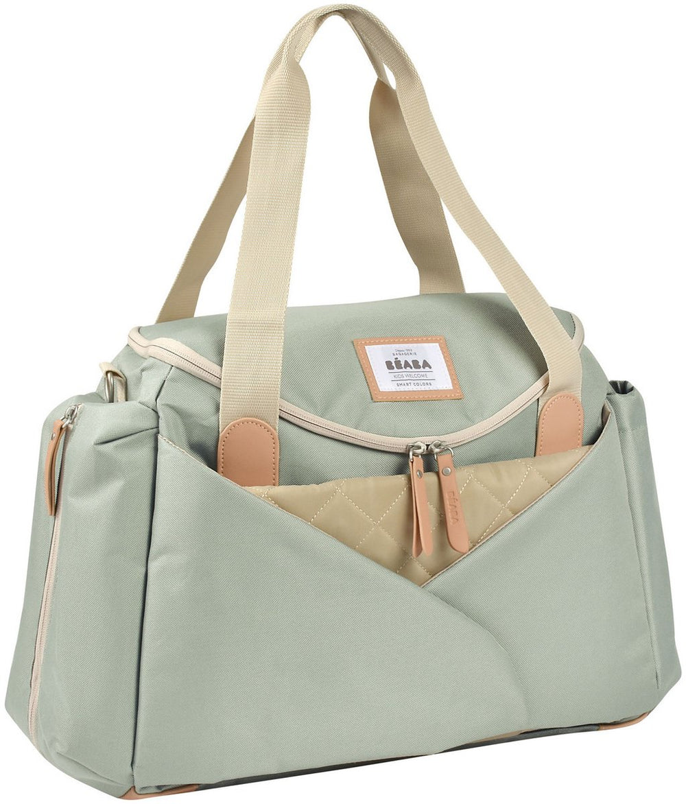 Béaba sydney luiertas - verzorgingstas met uitklapbare cocon-verschoonruimte - uitneembaar aankleedkussen - isothermisch zijvak voor flesjes - waterproof tasje voor vuile was - kinderwagenbevestiging - sage green