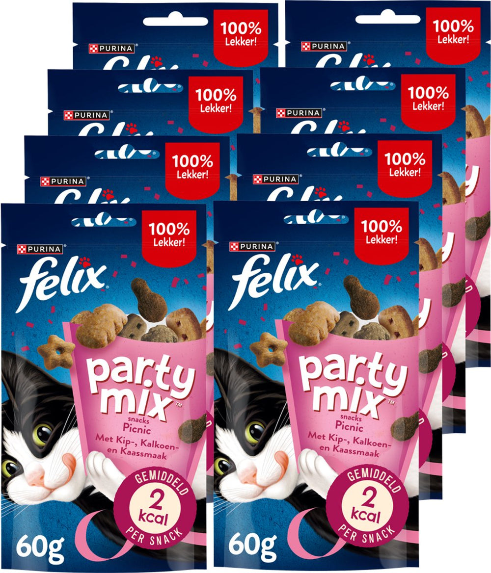 Felix party mix pic nic - kattensnacks - kattensnoepjes - kip kalkoen kaas - 8 x 60 g