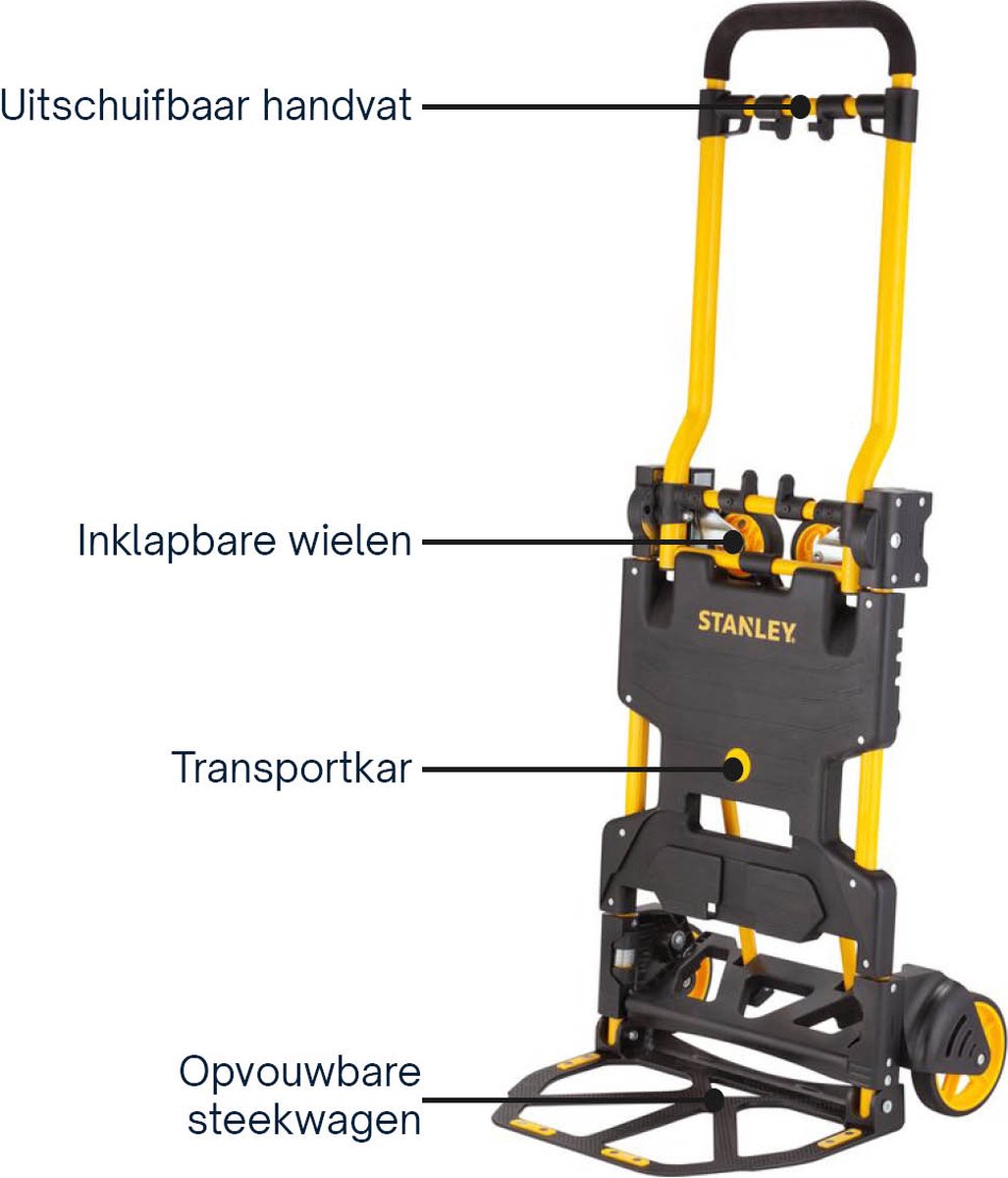 Stanley sxwtd-ft585 2-in-1 steekwagen en plateauwagen - steekkar max. 70kg - platformwagen max. 137kg - transportwagen inklapbaar - transportwagen met stevige wielen - kunststof staal