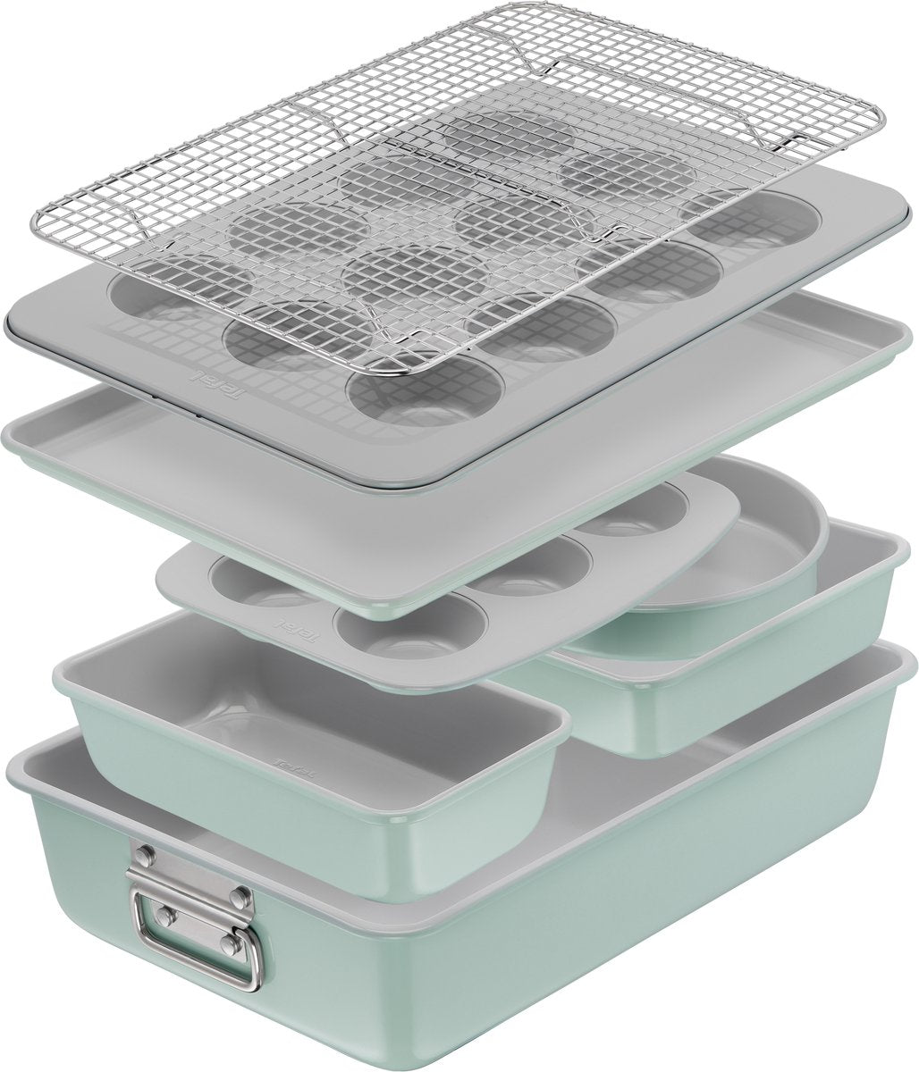 Tefal ceramik bakvorm - 8-delige set - muffinvorm, cakevorm, koelrek - non-stick coating - pfas-vrij