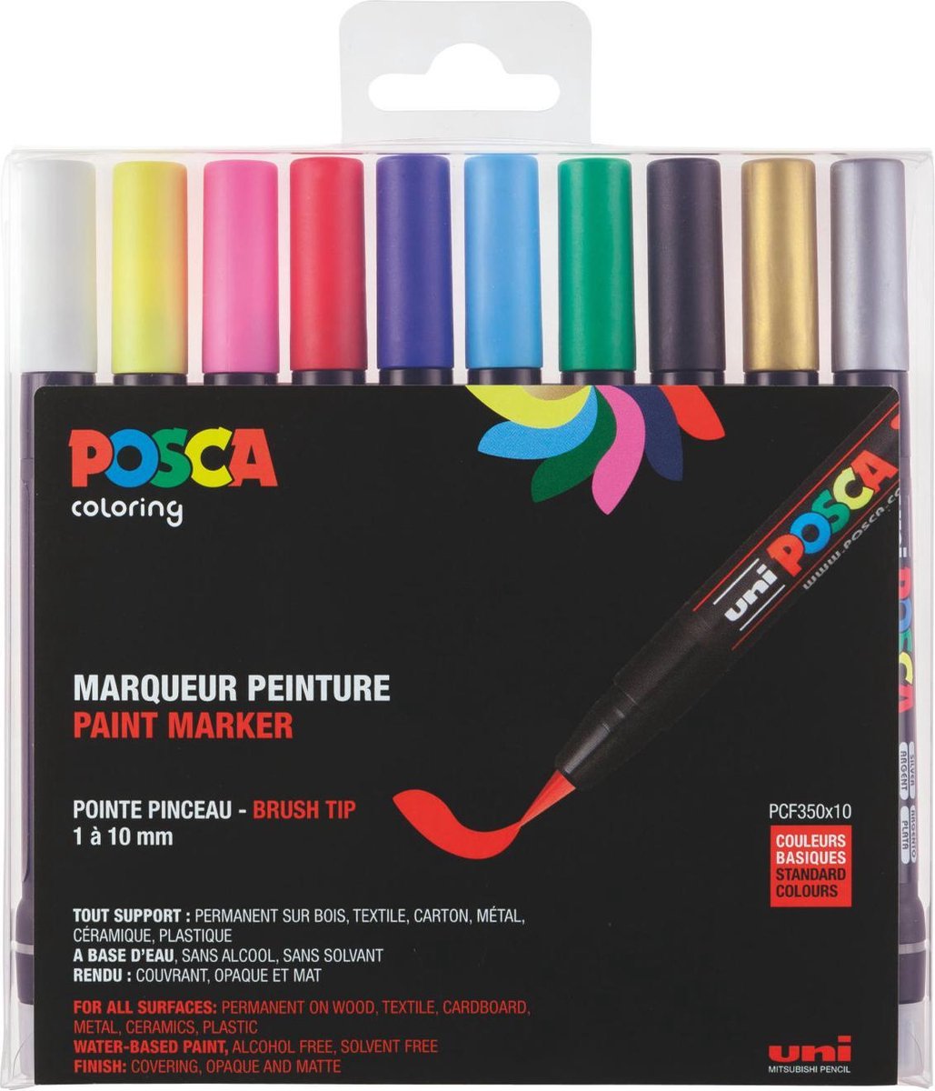 Posca uni pcf350 - verfmarker - brushpen - set á 10 stuks.