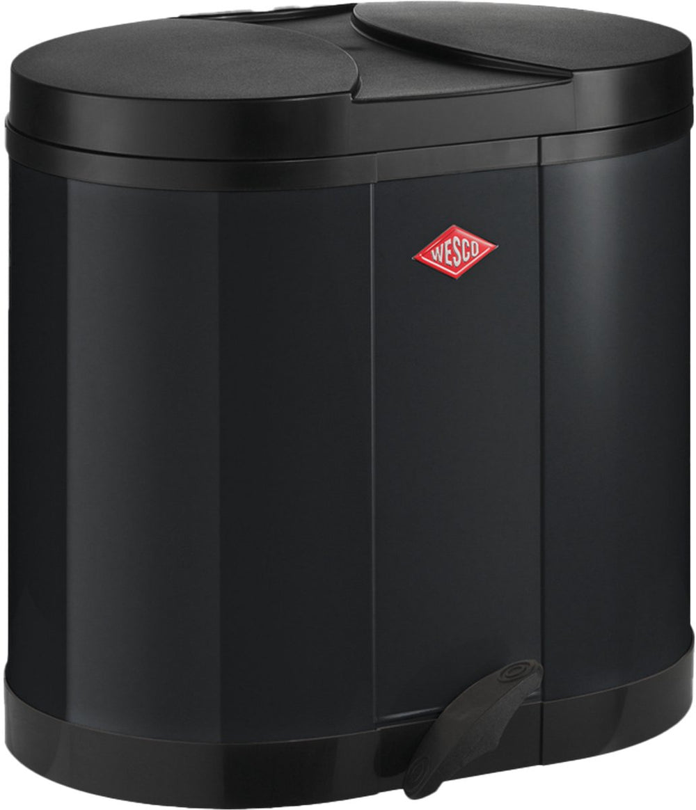 Wesco eco-verzamelaar prullenbak | 30 liter | duo pedaalemmer (2x15 liter) | metaal - zwart | afvalscheiding - made in germany