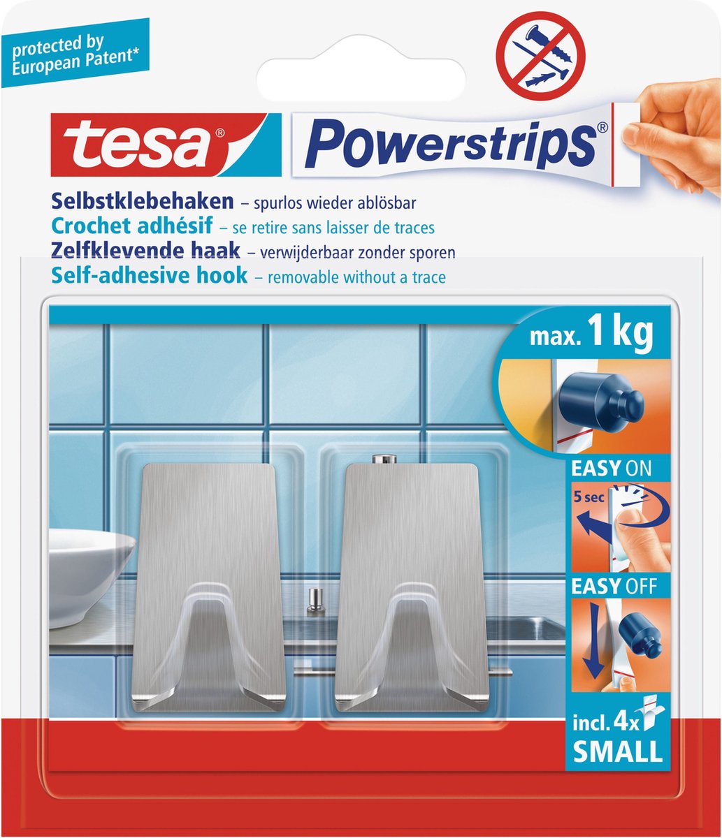 Tesa powerstrips haken - 2x - metaal - small – verwijderbaar