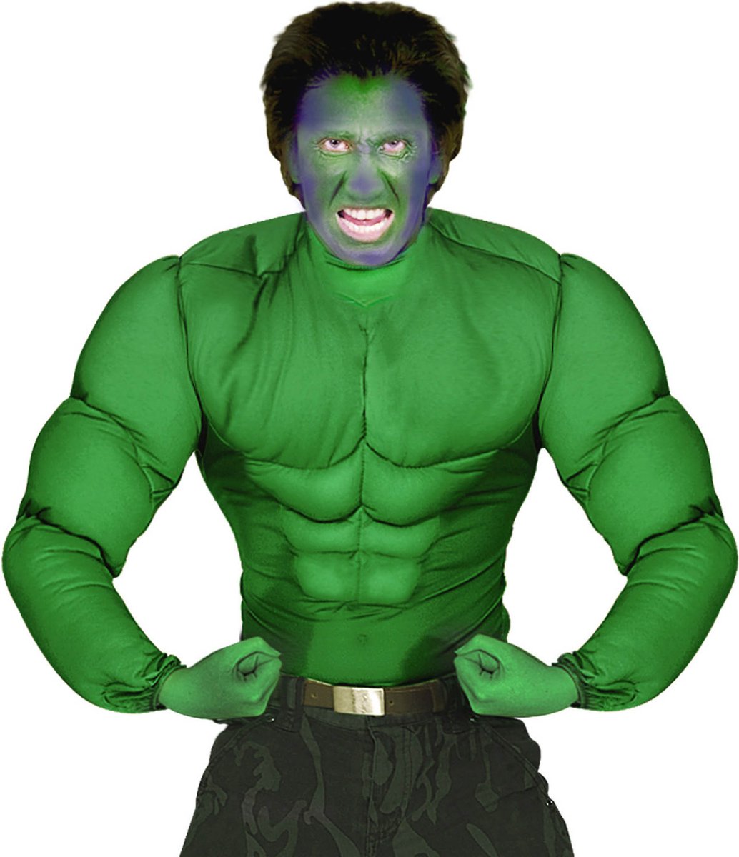 Finidi gespierd shirt groen hulk spierballen