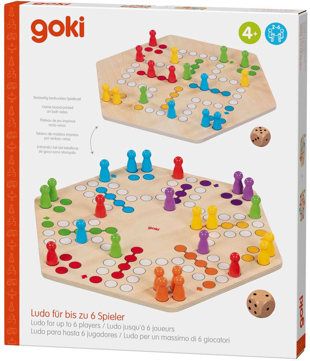 Goki houten ludo spel - klassiek bordspel voor 6 spelers.