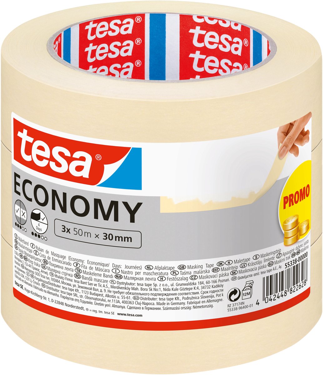 Tesa schilderstape professional - schilderstape van dun washi-papier voor bijzonder nauwkeurig maskeren tijdens schilderwerkzaamheden - voor binnen en buiten - 50 m x 30 mm