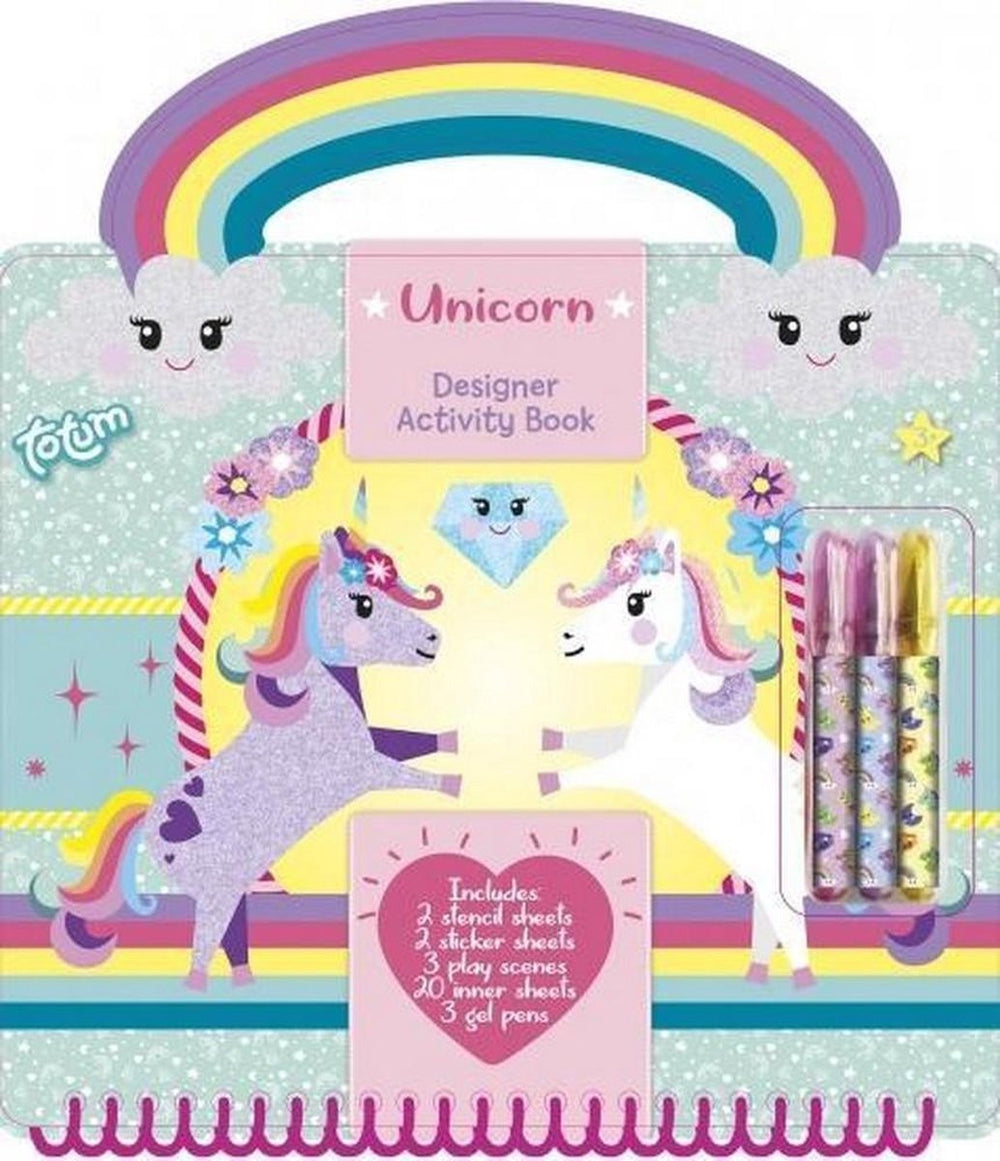 Totum Unicorn Designer Holiday Activity Book Stickering, Drawing and Writing - Creative Toy for Girls Ages 3+ - 25 Pieces - Incl. Stickers and Stencils Crafting