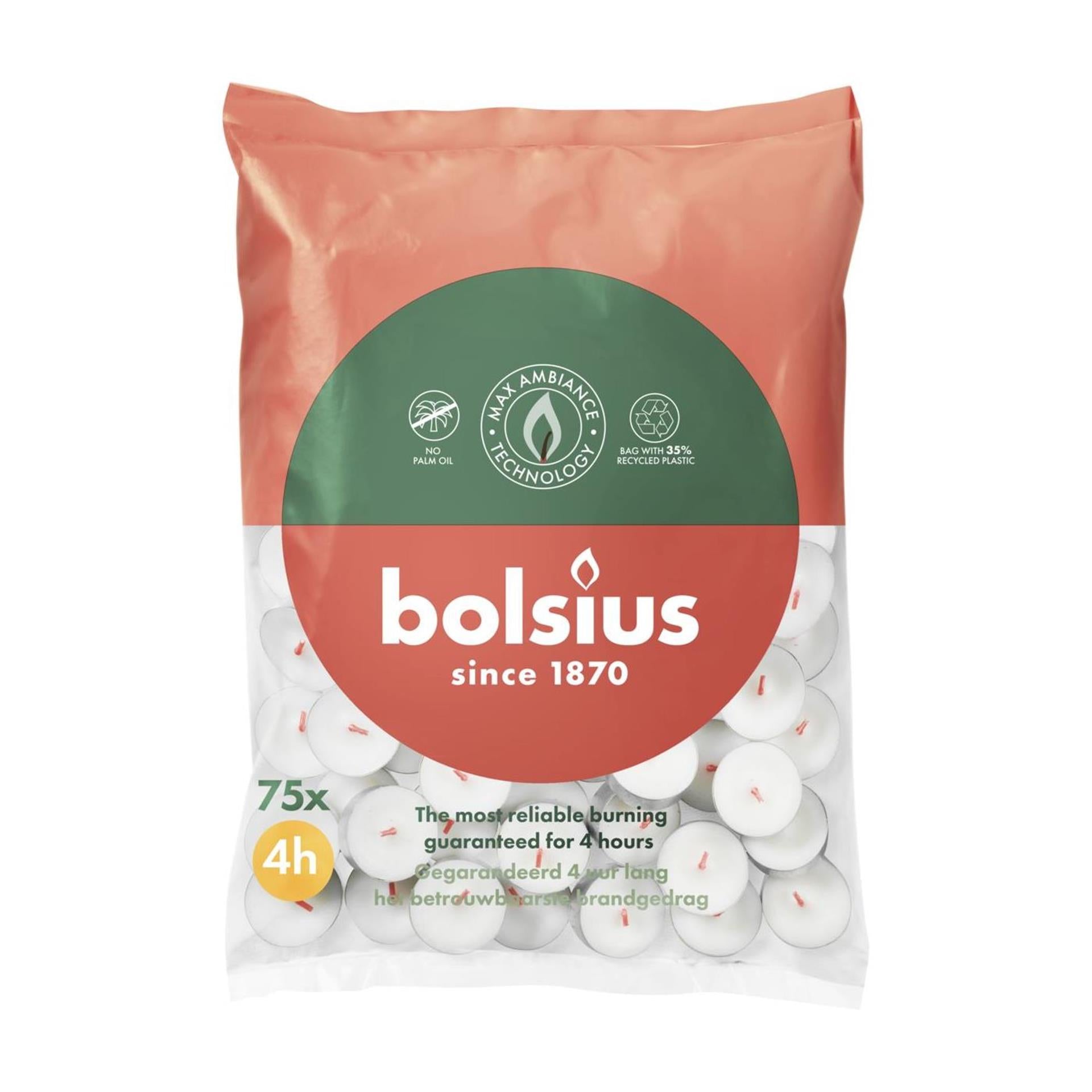 Bolsius theelicht wit 4h zak a 75st