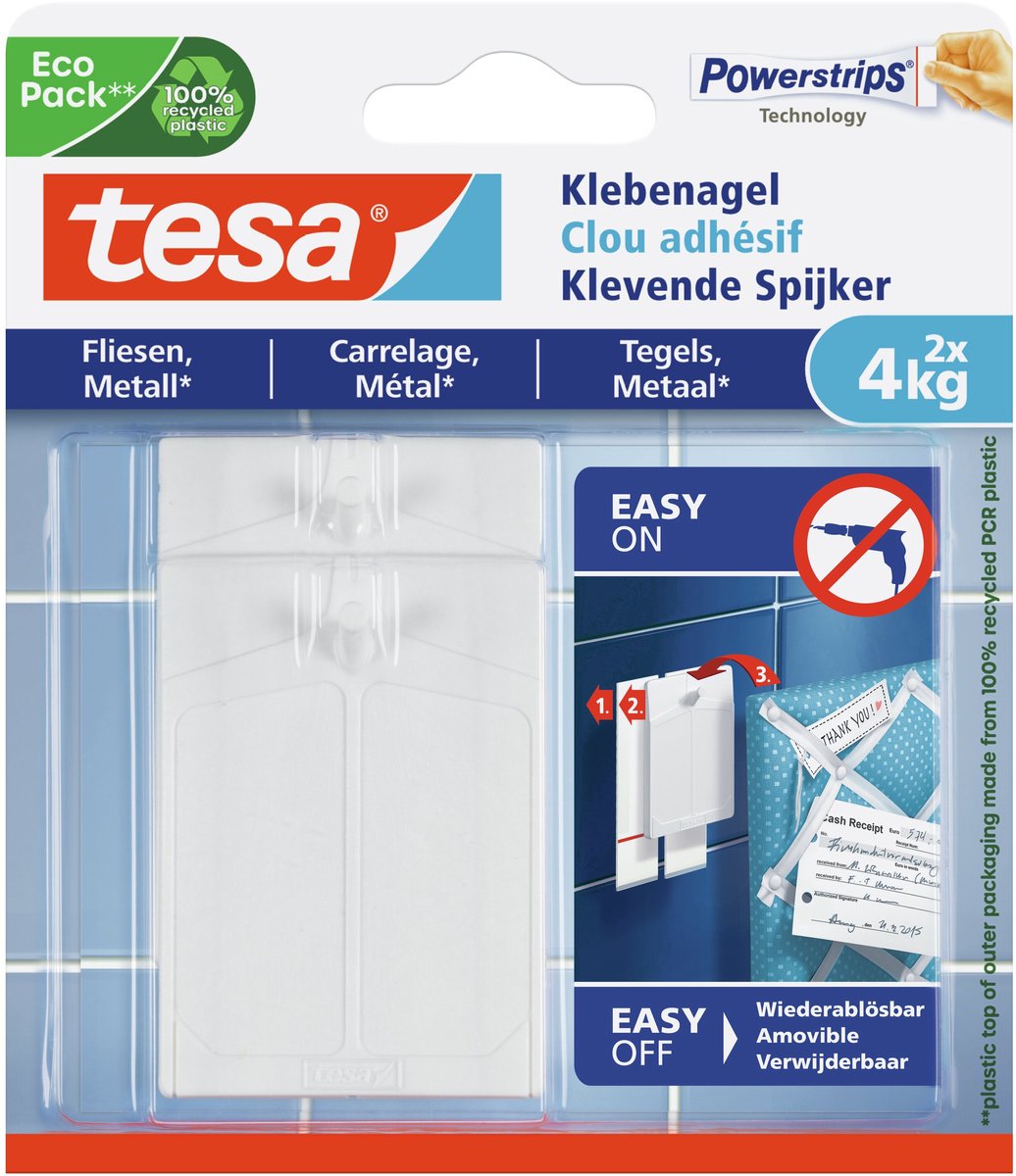 Tesa zelfklevende nagel voor tegels en metaal - houdkracht 4 kg - 2 stuks