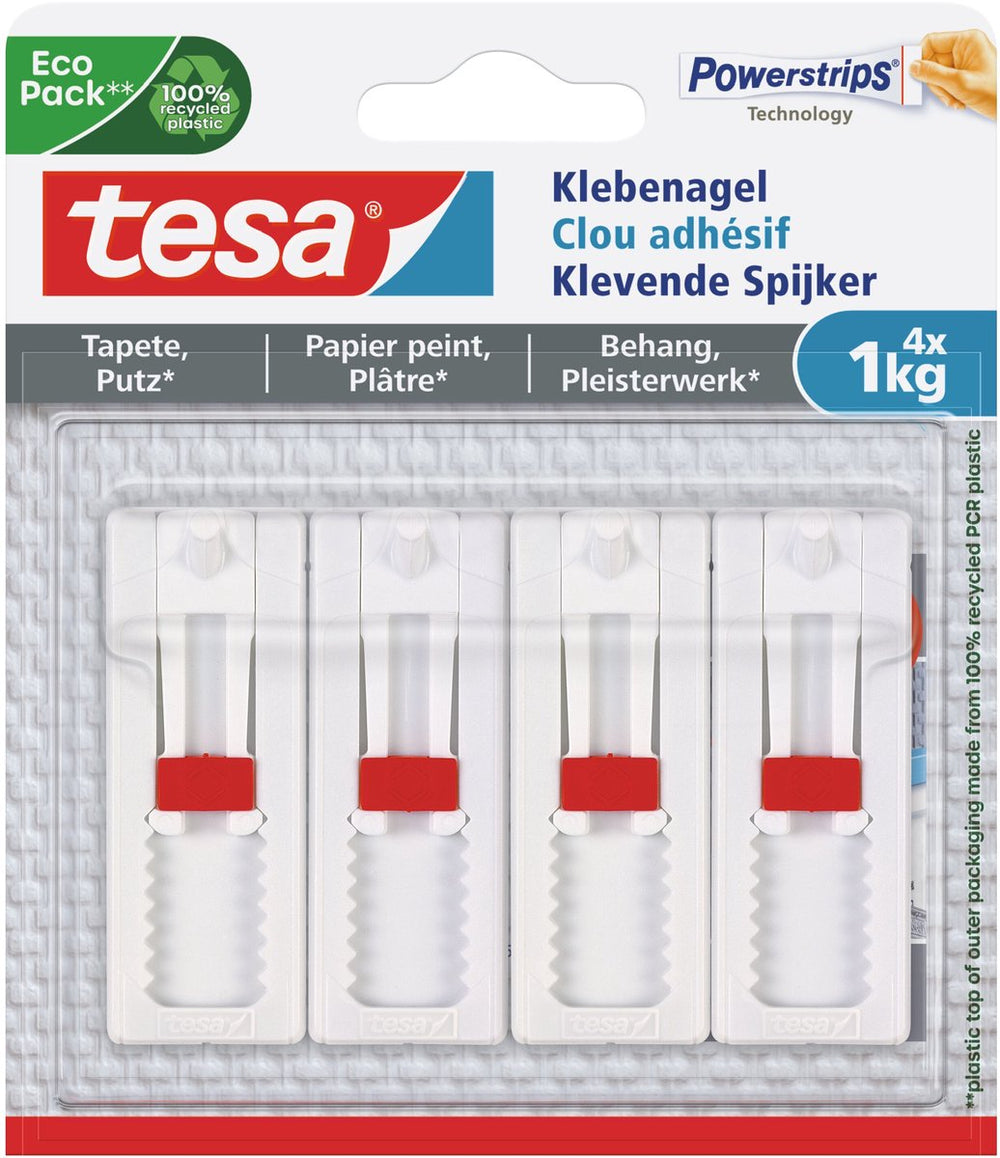 Tesa verstelbare nagel behang pleisterwerk zelfklevend verwijderbaar – verpakking 4x 1kg nagels