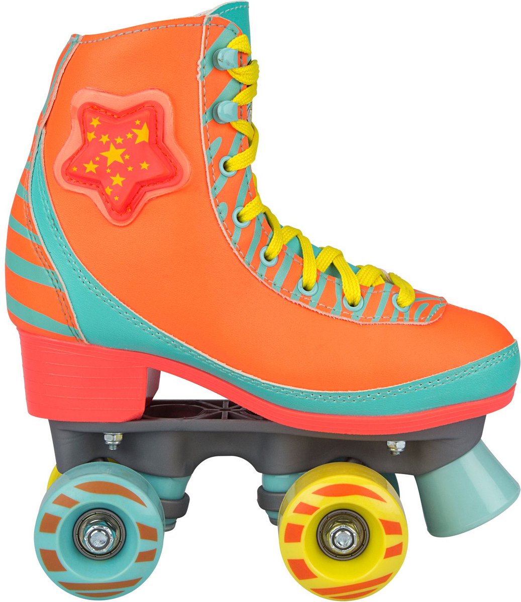 Nijdam rolschaatsen - led star zebra - fluororanje - maat 31 32