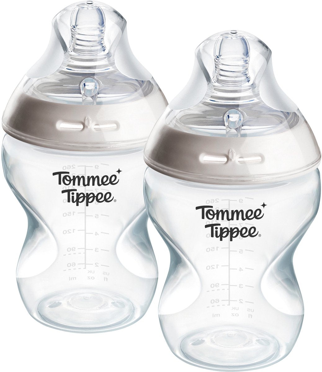 Tommee tippee natural start babyflessen - set van 2 x 260ml baby flessen - lage toevoersnelheid - 0m+