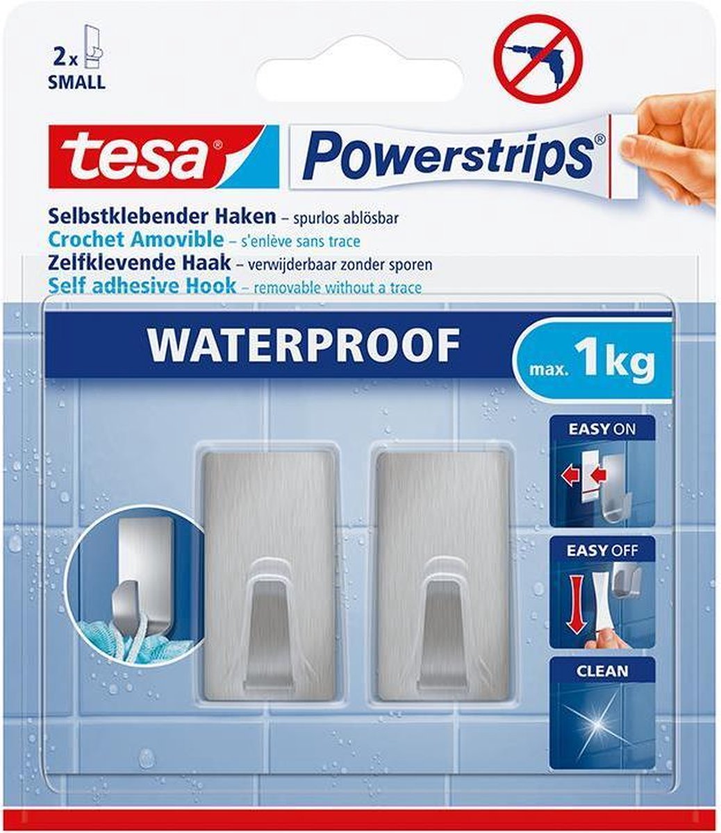 Tesa powerstrips waterproof haken s metaal rechthoekig 2stk