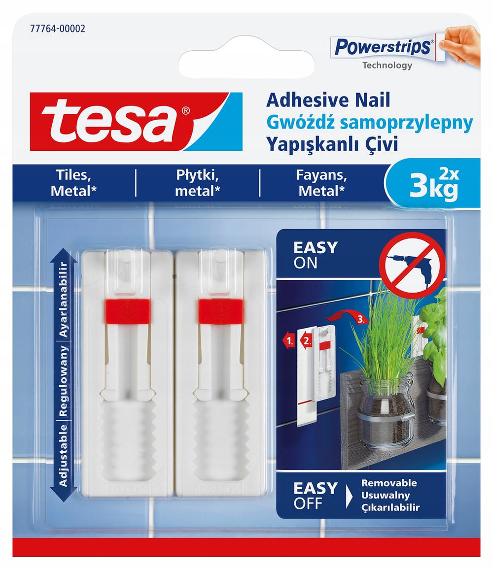 Tesa ® verstelbare zelfklevende spijker - voor tegels metaal - 2 stuks - draagkracht tot 3 kg per spijker - zonder boren - wit