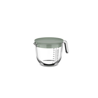Glas maatbeker 1l met deksel nordic salie