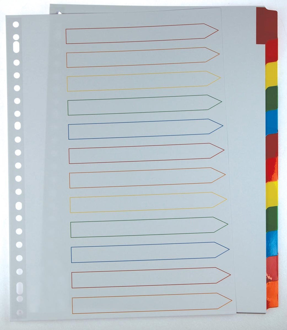 Pergamy tabbladen met indexblad | ft a4 | 11-gaatsperforatie | geassorteerde kleuren | 12 tabs