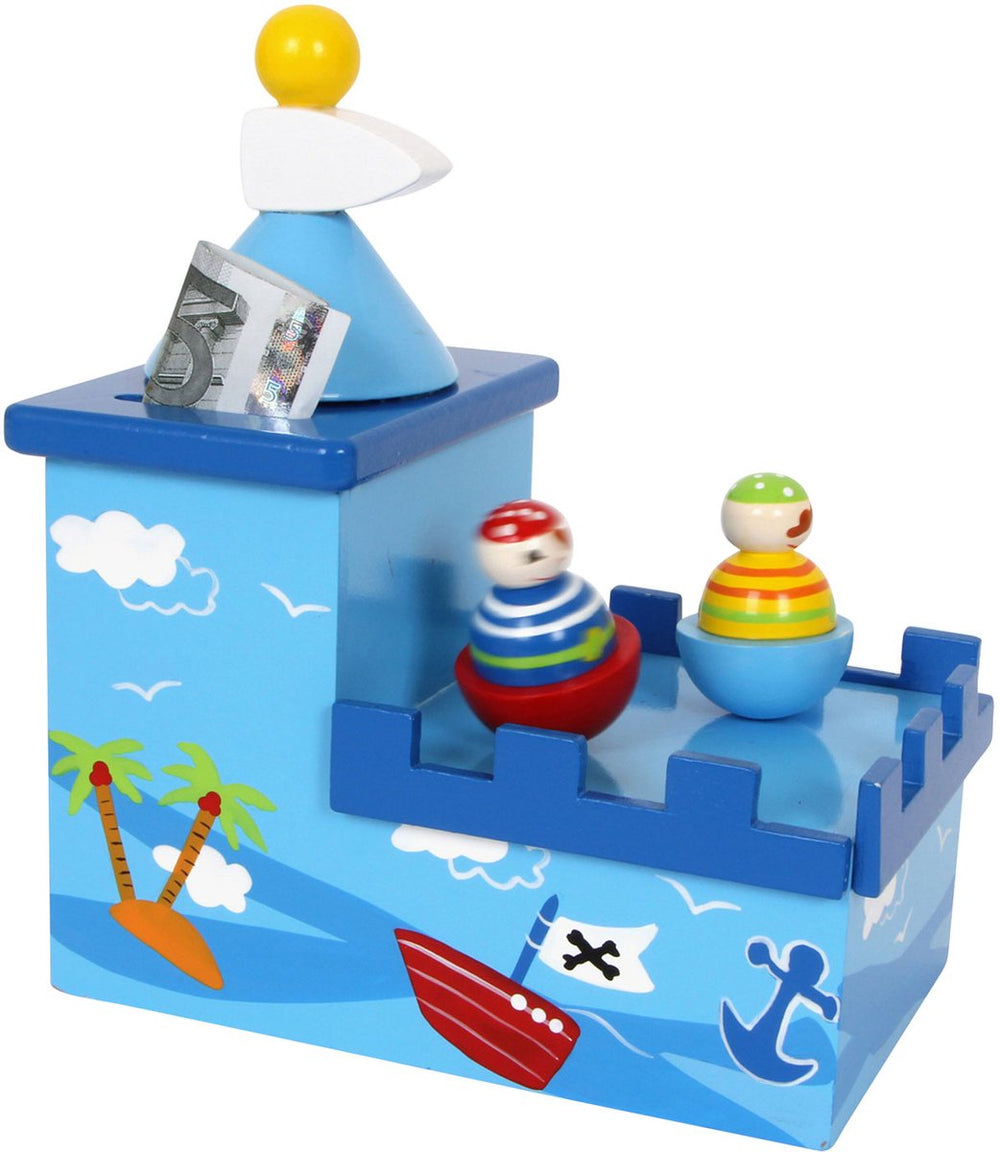 Small foot - wooden music box and money bank pirate