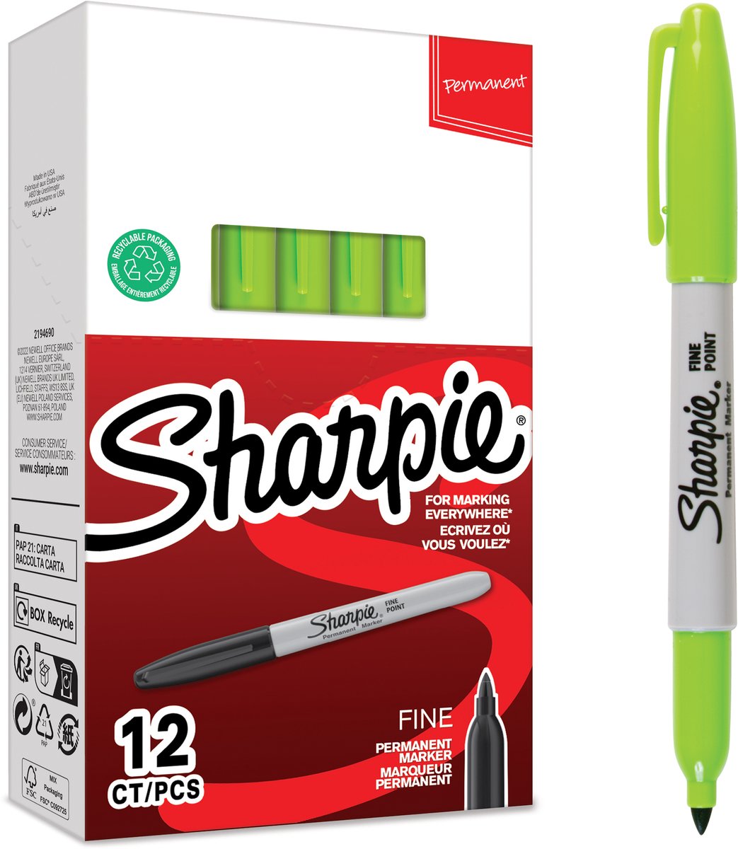 Sharpie permanente markers | fijne punt | limoengroene inkt | 12 stuks